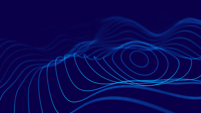 Wave 3d. 3D blue glowing abstract background. Abstract background with a dynamic wave. Big data visualization. 3d rendering.