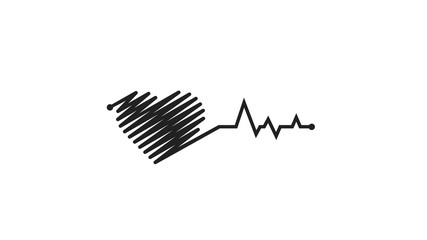 Heart pulse. Black and white colors. Heartbeat lone, cardiogram. Beautiful healthcare, medical background. Modern simple design. Icon. sign or logo. Flat style vector illustration