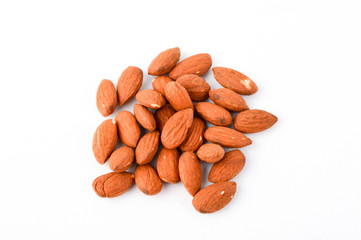 Group of almonds on white background