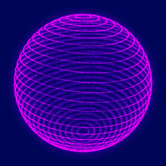 Abstract blue 3d sphere. Sphere with twist lines. Glowing lines twisting Logo design. Outer space object. Futuristic technology style. Sphere particles. 3d rendering.