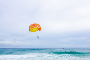 The blue sea in the beautiful sunset time