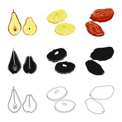 Vector illustration of food and raw sign. Set of food and nature vector icon for stock.