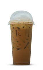 ice coffee in plastic glass isolate on white background