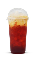 Ice tea and milk in plastic glass