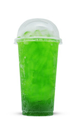 green sparkling water in plastic glass 