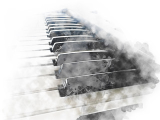 abstract piano keyboard watercolor illustrtion painting background. © Watercolor_Concept