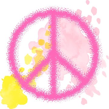 Peace Hippie Symbol over colorful background. Freedom, spirituality, occultism, textiles art. Vector illustration for t-shirt print over vector watercolor,chalk, pastels texture background.