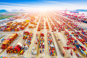 Aerial photography container terminal - obrazy, fototapety, plakaty