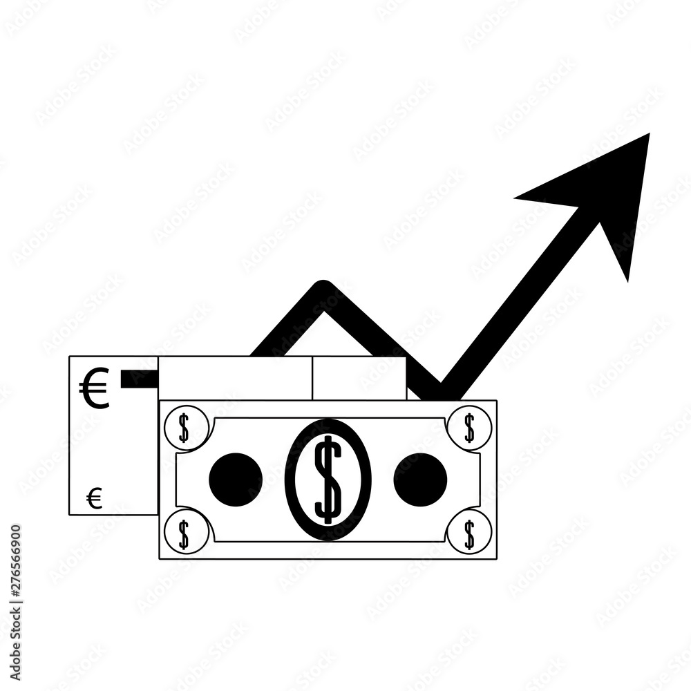 Sticker Euro and dollar currency growing symbol