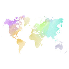 Watercolor map of World. Colorful vector illustration