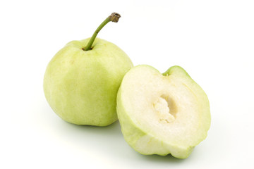 Green guava isolated on white background