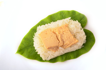 Thai dessert egg custard with sticky rice