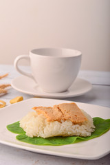 Thai dessert egg custard with sticky rice
