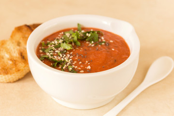 Italian pureed tomato soup gazpacho. Healthy food