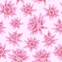 Vector pink floral seamless pattern. Sketch of flowers in repeat, great for gift wrap, scrapbooking and decor.