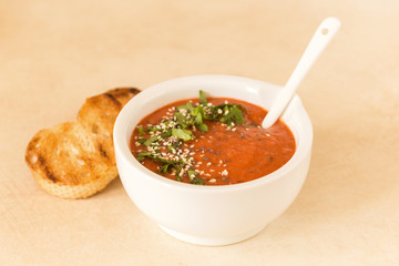 Italian pureed tomato soup gazpacho. Healthy food