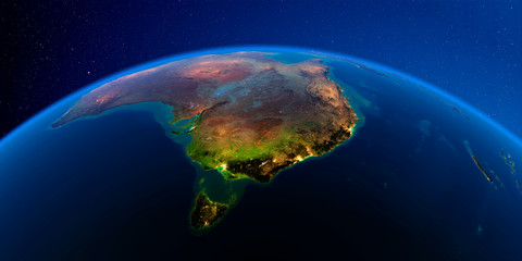Detailed Earth at night. Australia and Tasmania