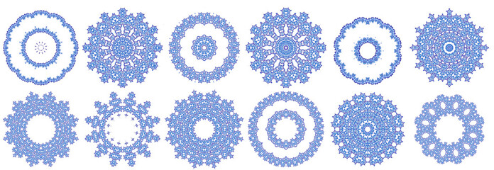 set blue circle geometric ornament isolated on white background