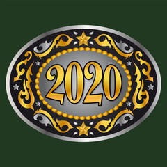 2020 Cowboy  Western Style new year oval belt buckle vector illustration