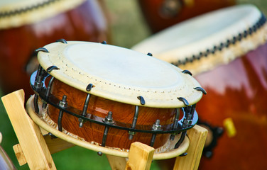 Close-up of a small Taiko drum for traditional Japanese drummers