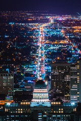 Utah State Capitol night view illuminated with lights at night after sunset, in Salt Lake City, mountain view © Happy Stock