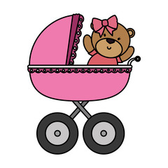 little bear teddy in baby cart