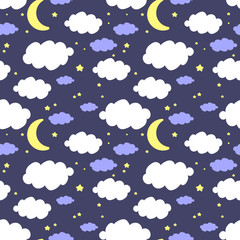 seamless pattern night sky with stars, clouds and moons