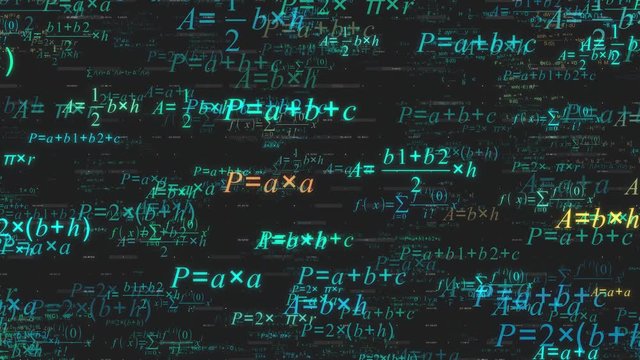 math formulas animation with camera zoom (3d render)