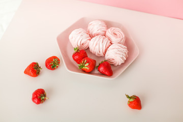 strawberry marshmallow with strawberries on a plate