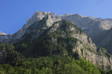 Naklejka premium Mount Glaernisch seen from Lake Kloental, Switzerland.