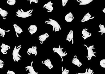 Seamless pattern with cartoon white cats.