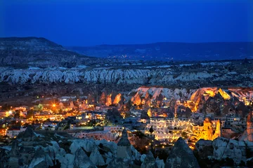 Foto op Aluminium Night view of Goreme town in the heart of Cappadocia. Nevsehir, Anatolia, Turkey  © Iraklis Milas