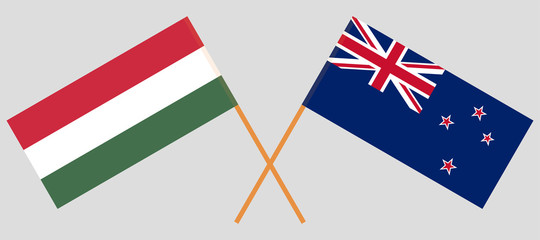 Crossed New Zealand and Hungarian flags