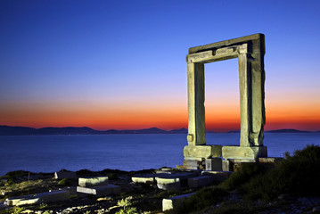 The Portara (literally "Great Door") at Chora town, the capital of Naxos island, Cyclades, Greece. Belonged probably  to an ancient Temple of Apollo or Dionysus.