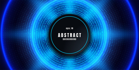 Realistic Black abstract background. Circle shape with golden glitters dots element decoration. Premium Vector