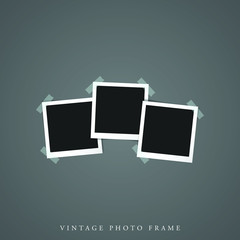 three Triple Blank vintage photo white frame black inside with shadow mock-up vector illustration template