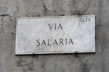 Via Salaria street name sign in Rome, Italy