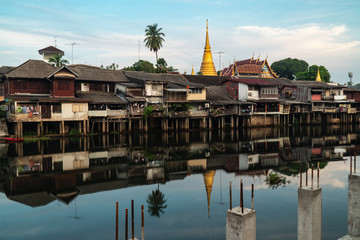 Fototapeta premium Scenic waterfront and old town building city landmark in Chanthaburi, Thailand.