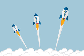 Rocket launch. Business startup concept. Vector illustration.