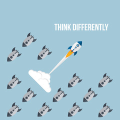 Think differently - Being different, taking risky, move for success in life -The graphic of rocket also represents the concept of courage, enterprise, confidence, belief, fearless, daring,