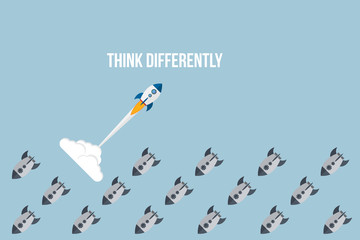 Think differently - Being different, taking risky, move for success in life -The graphic of rocket also represents the concept of courage, enterprise, confidence, belief, fearless, daring,