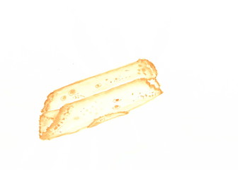 Drawing with watercolors: two pancakes twisted into a straw.