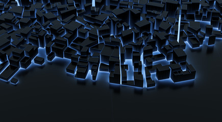 Obraz premium Abstract city blue xray transparent with lines and reflection. Technology concept background. 3D rendering.