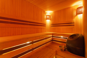 modern interior of a sauna with wood trim