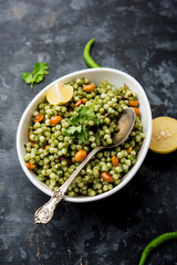 Hariyali sabudana khichdi is a delicious twist to the regular Sago khichadi made using cilantro , chillies and groundnuts