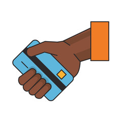 Hand with credit card cartoon isolated
