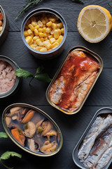 Variety of canned food