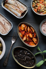 Variety of canned food