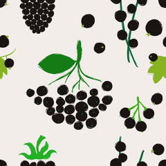 Seamless Pattern With Black Berries.