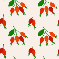 Seamless Pattern With Rose Hip Berries.